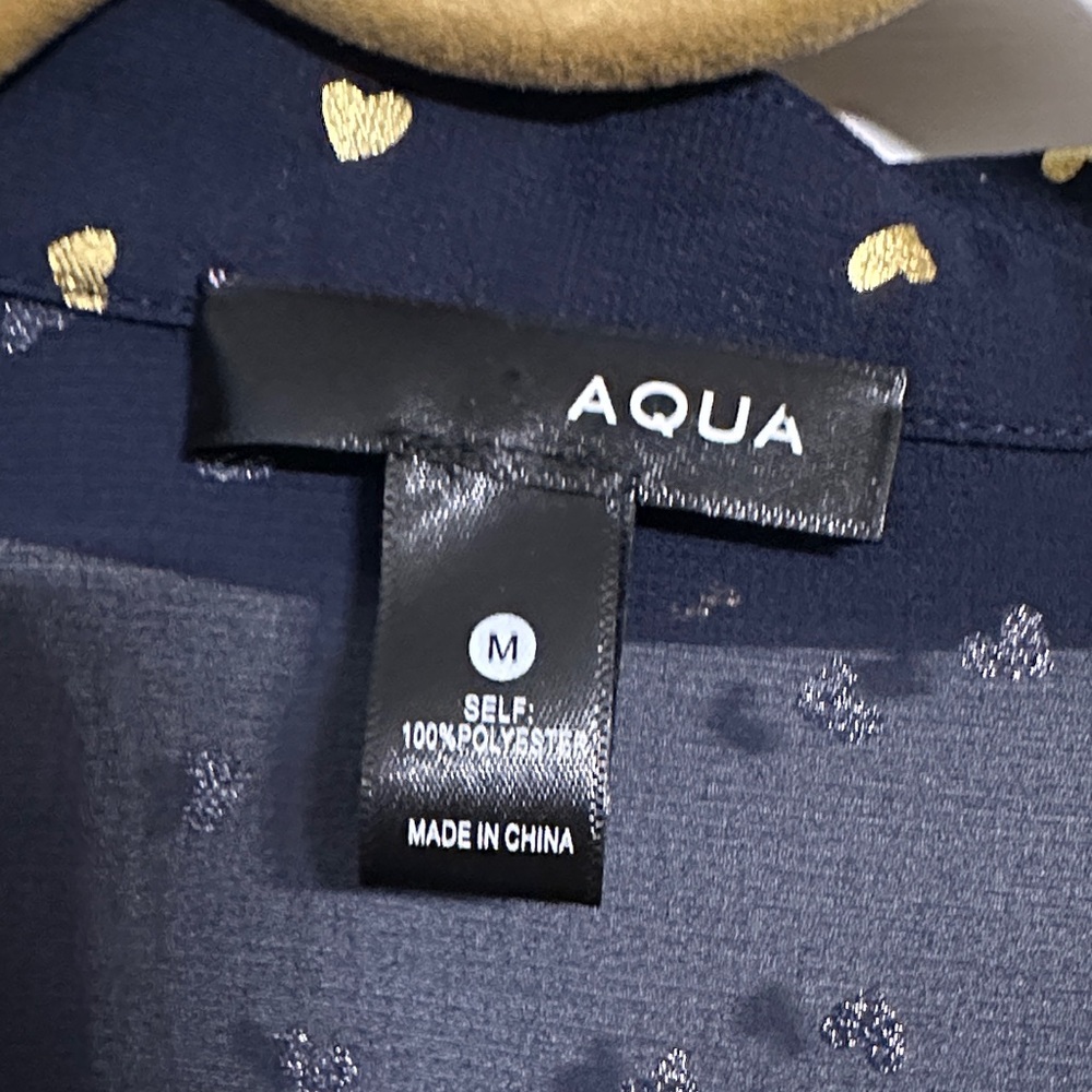 Aqua Navy Button Down Sheet Long-sleeve Shirt with Gold Foil Heart Print - Picture 5 of 11